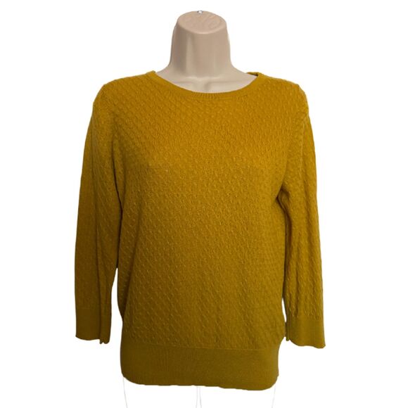 H&M Mustard 3/4 Sleeve Crew Neck Sweater Size M - Picture 3 of 10